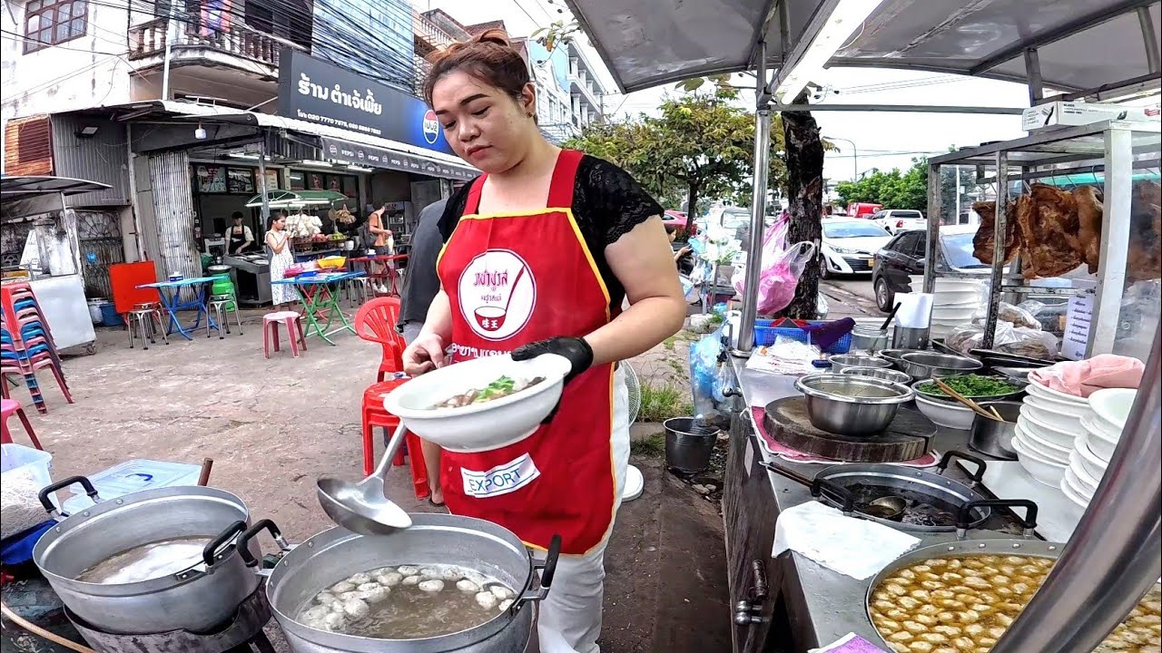 Street food in Vientiane Laos. Delicious duck noodles for lunch