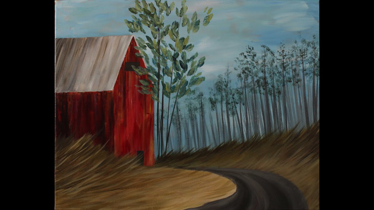 Summer Barn Step by Step Acrylic Painting on Canvas for Beginners