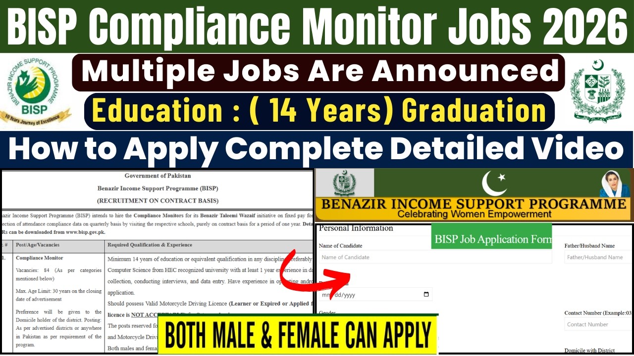 BISP Compliance Monitor Jobs 2026 Online Apply | BISP Jobs 2026 Online Apply | Latest Govt Jobs