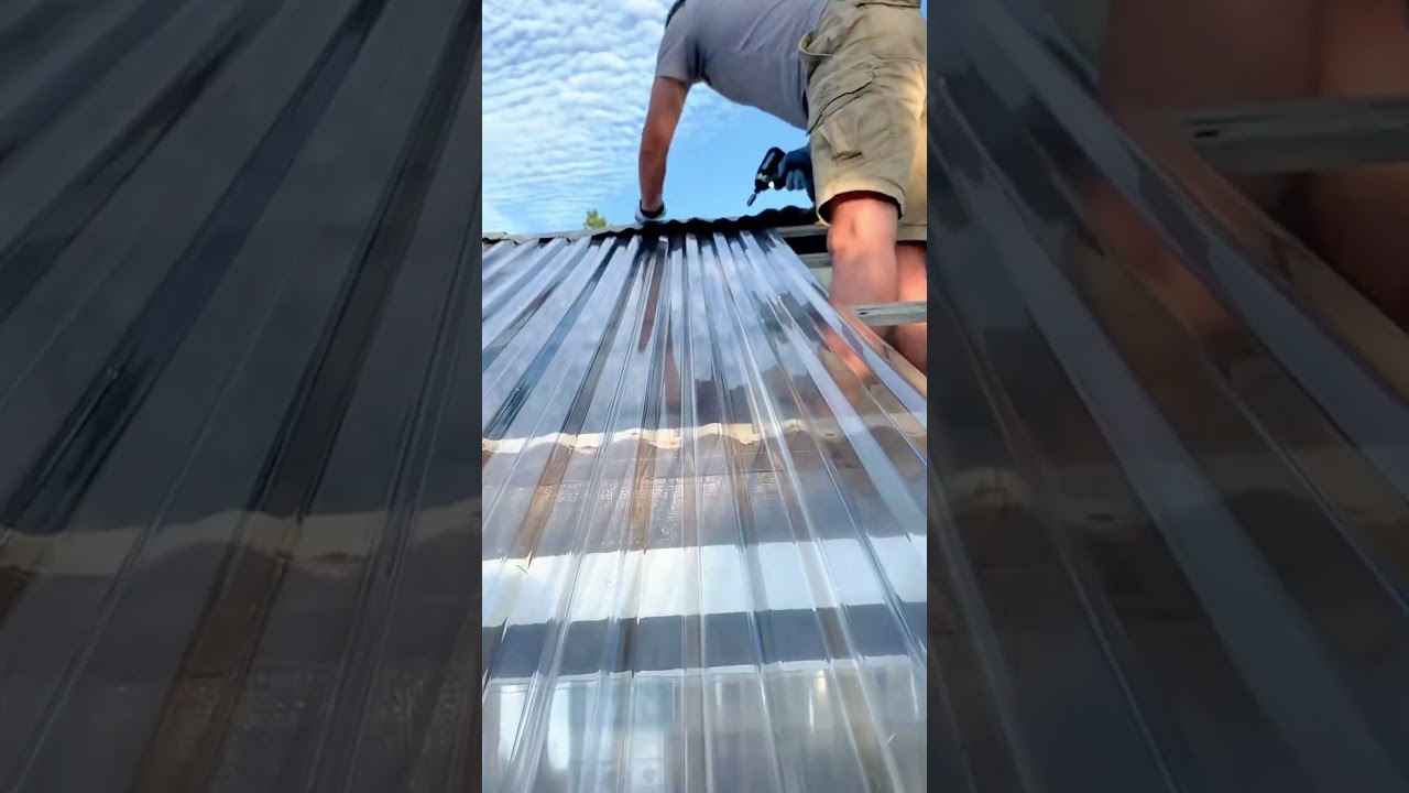 Installing transparent corrugated roof sheets using power drill