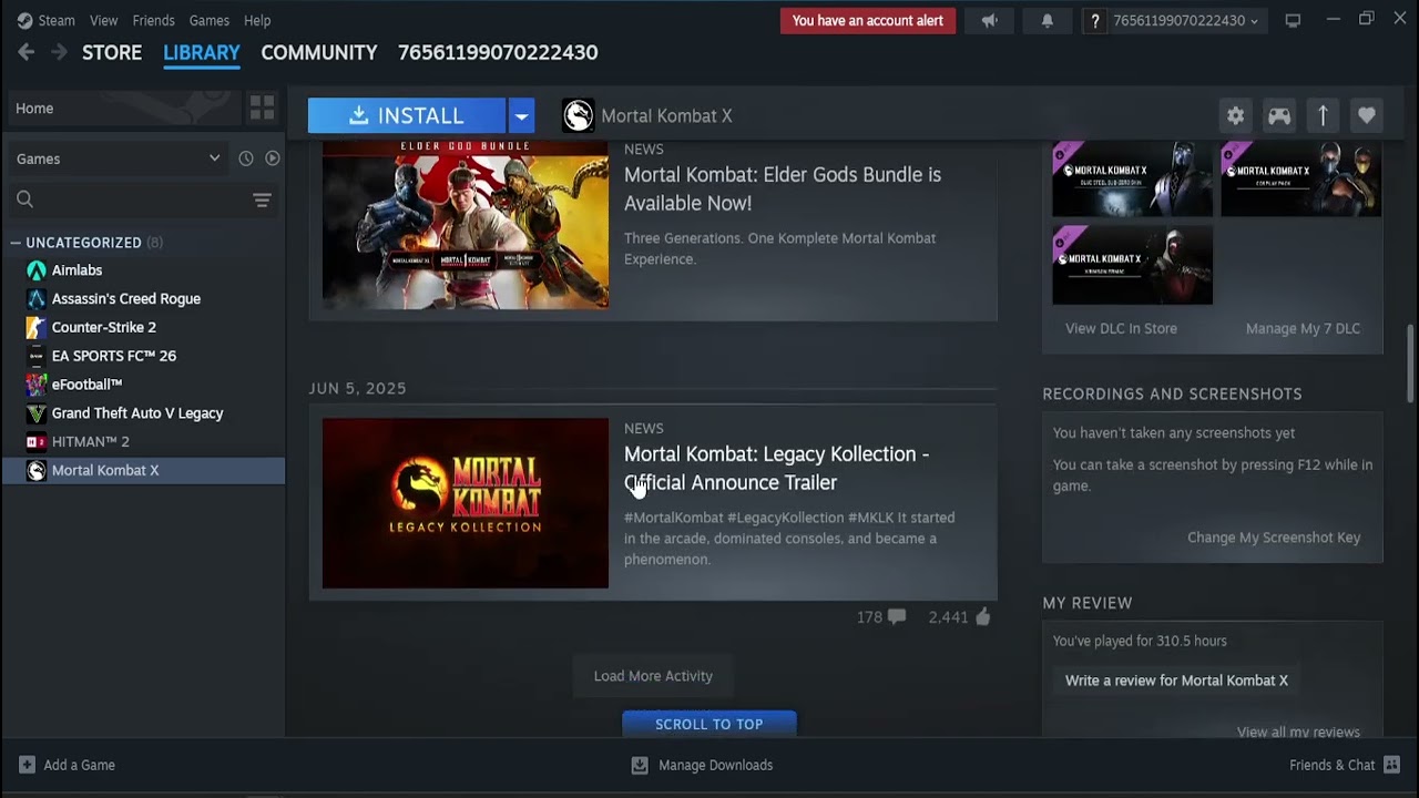 FREE STEAM ACCOUNT WITH MORTAL  KOMBAT X {2025}