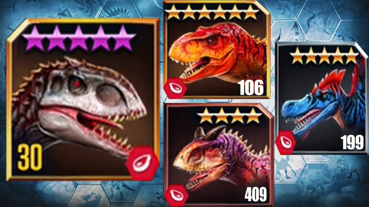 INDOMINUS REX Vs TYRANNOSAURUS REX,SPINOSAURUS,CARNOTAURUS - Jurassic World The Game