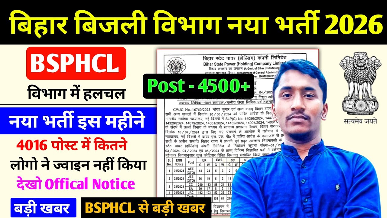 बिहार BSPHCL बिजली विभाग नया भर्ती 2026 🔴 Bihar BSPHCL New Recruitment 2026 । BSPHCL 