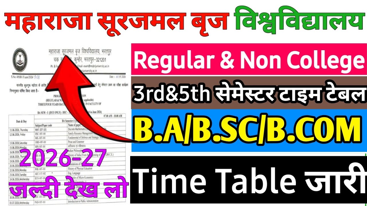 Brij University 3rd & 5th Semester Final Time Table Released // Msbu Semester Exam Time Table 2026