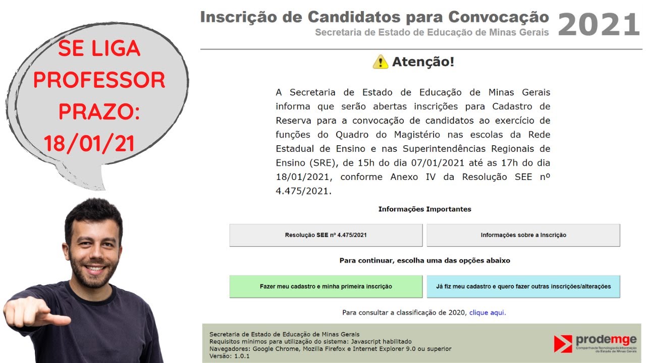 DESIGNAÇÃO SEE MG 2021 - Orientações sobre a inscrição para CONTRATAÇÃO TEMPORÁRIA de professores