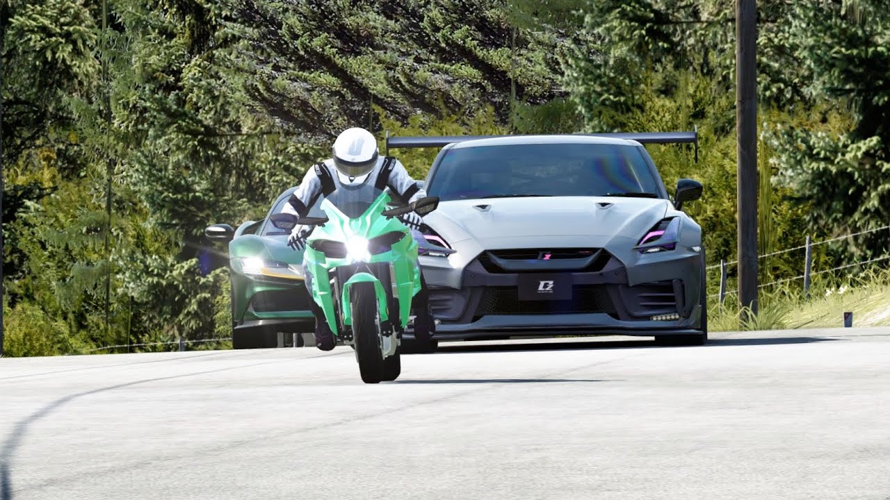 Kawasaki Ninja H2 vs Nissan GT-R vs Ferrari SF90 Stradale at Old SPA