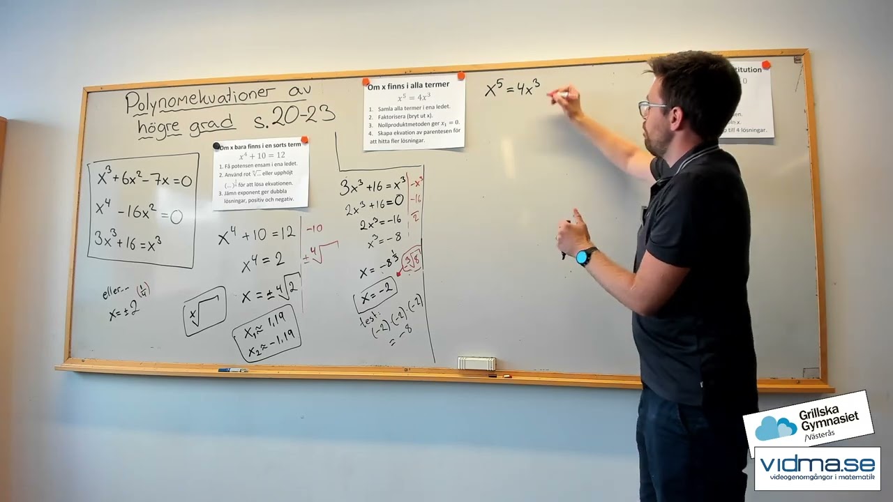 Matematik 3. Polynomekvationer av högre grad, del 1 av 2.