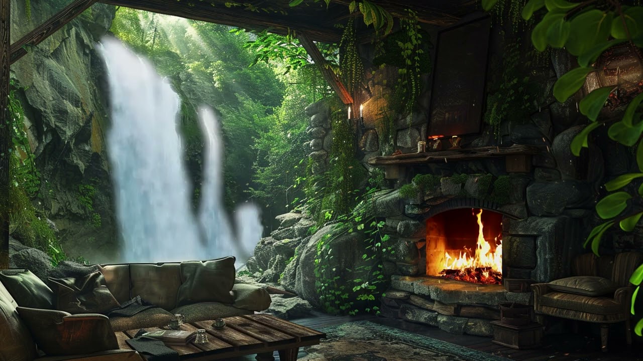 Seaside Rain Sounds | Cozy Fire Crackling and Ambient Nature ASMR | Room Ambiance Improvement
