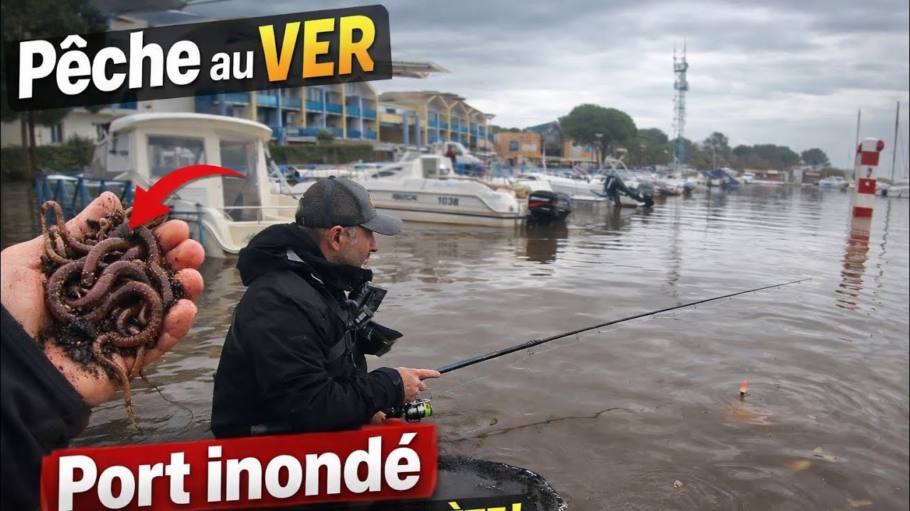 la pêche au vers pendant les crues peut réserver des surprises dans ce port inondé !? #peche