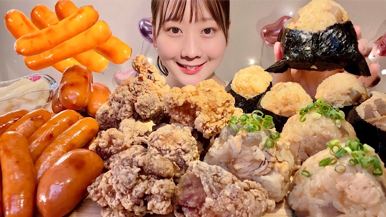 ASMR Приправленный рисовый шарик жареный цыпленок колбаса чили【Mukbang/ Eating Sounds】
