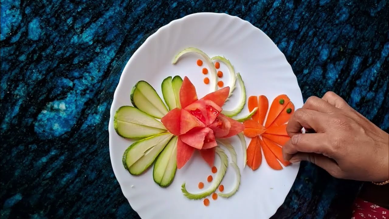 Plate Designing With Carrot🥕 Cucumber 🥒 & Tomato 🍅 | Fruit Curving 