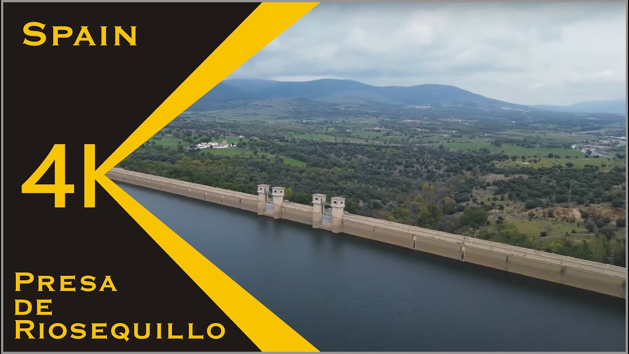 4K Drone footage. Presa de Riosequillo, Espana. Beautiful dam in Spain
