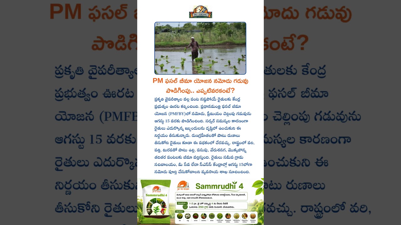 PM ఫసల్ బీమా యోజన నమోదు గడువు పొడిగింపు.. ఎప్పటివరకంటే?  #farming #agriculture