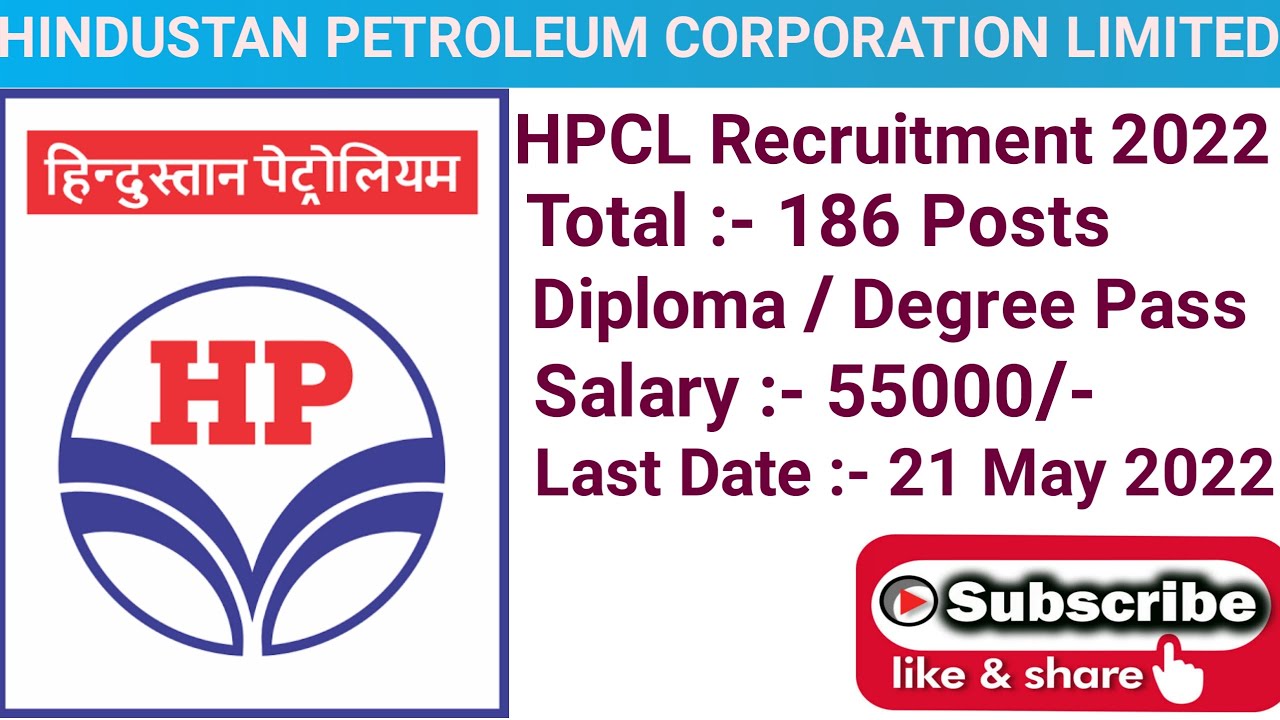 HPCL Recruitment 2022 | 186 Posts | Hindustan Petroleum Corporation Limited (HPCL).