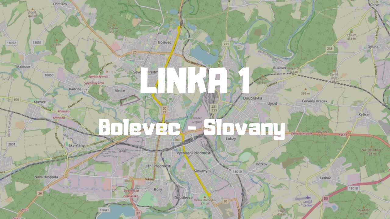 [Plzeň] Linka 1 | Bolevec - Slovany | pohled zezadu | celá linka