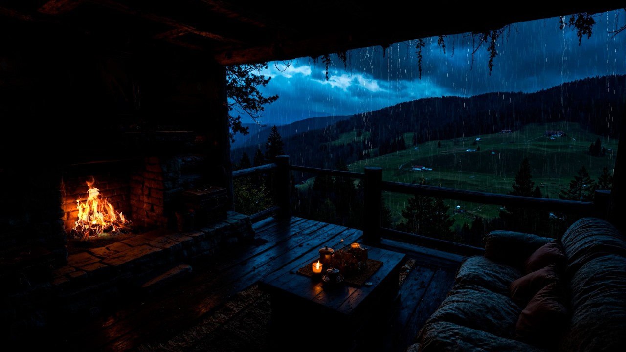 🔥 Cozy Cabin Heavy Rain 24/7 | Rain Sounds & Crackling Fireplace for Deep Sleep, Relaxation & Study