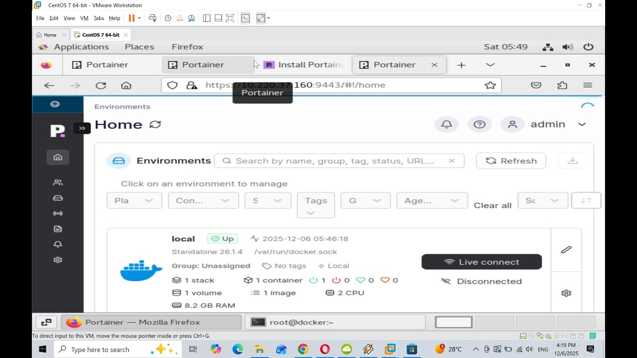 docker ce install docker service restart portainer installation and web access