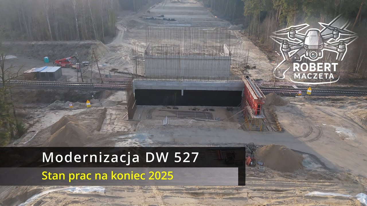 Modernizacja DW 527, Warszawska Olsztyn | Stan prac na koniec 2025 | 27.12.2025 | Widok z drona 4K