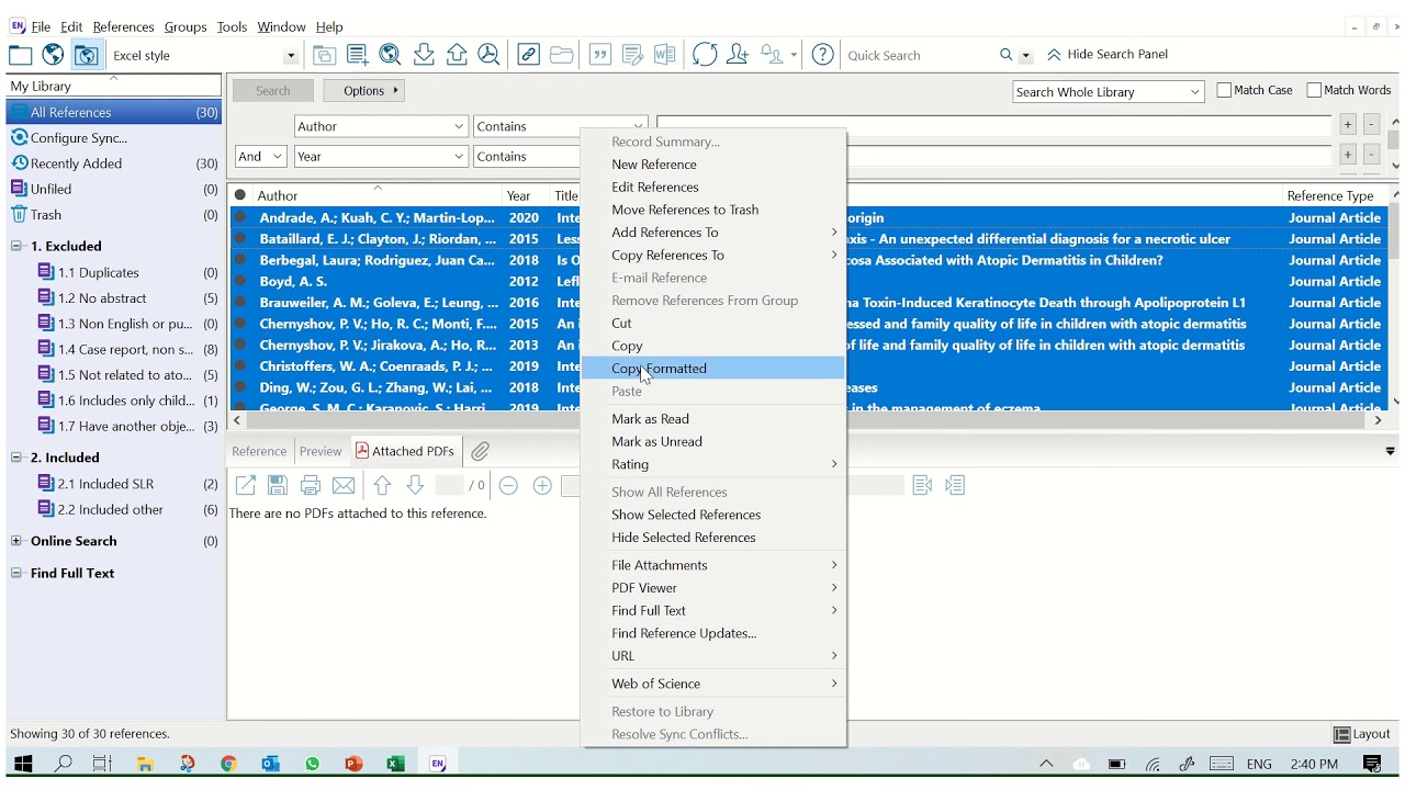 Export from EndNote to Microsoft Excel easily