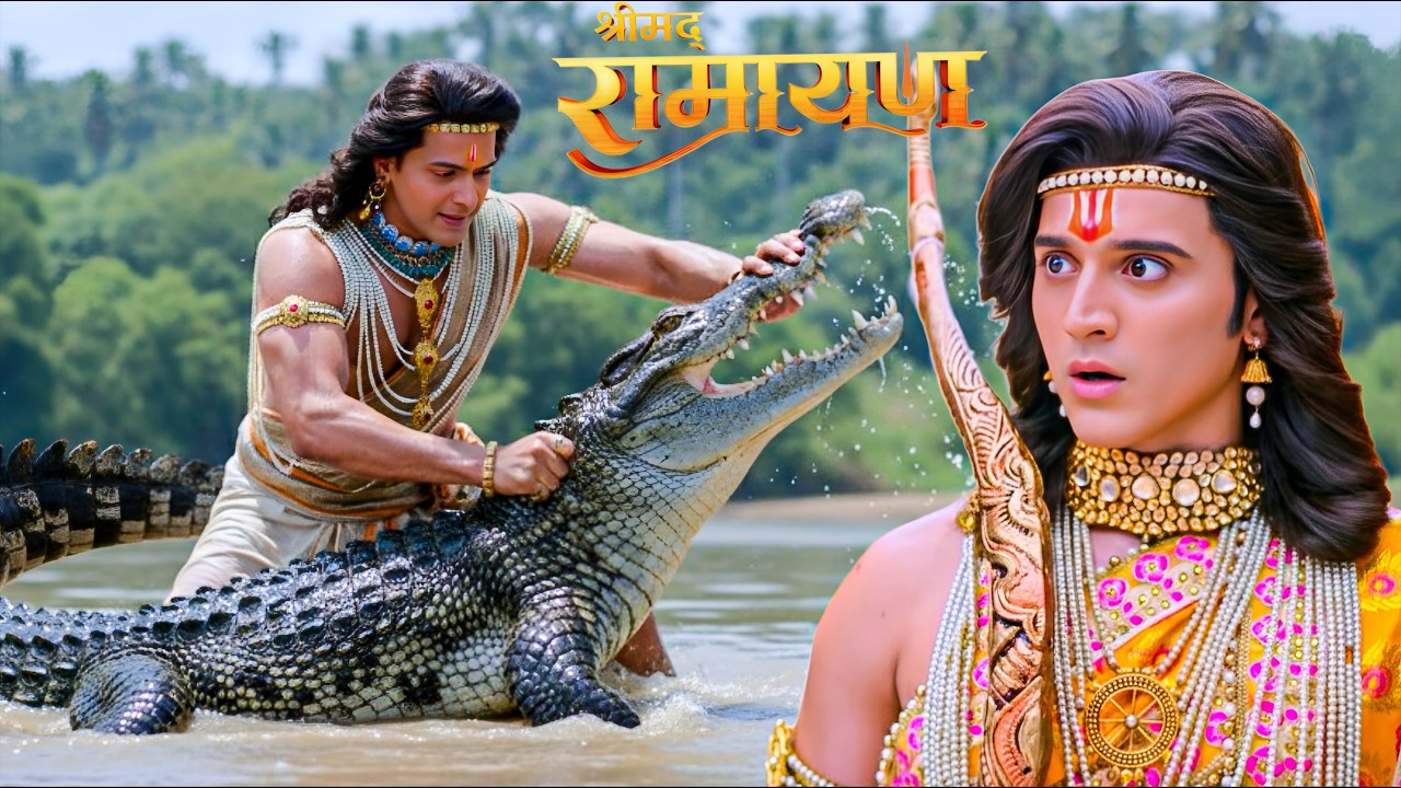 लक्ष्मण को मगरमच्छ पर भरी पड़ता देख श्री राम के उड़े होश || Shrimad Ramayan