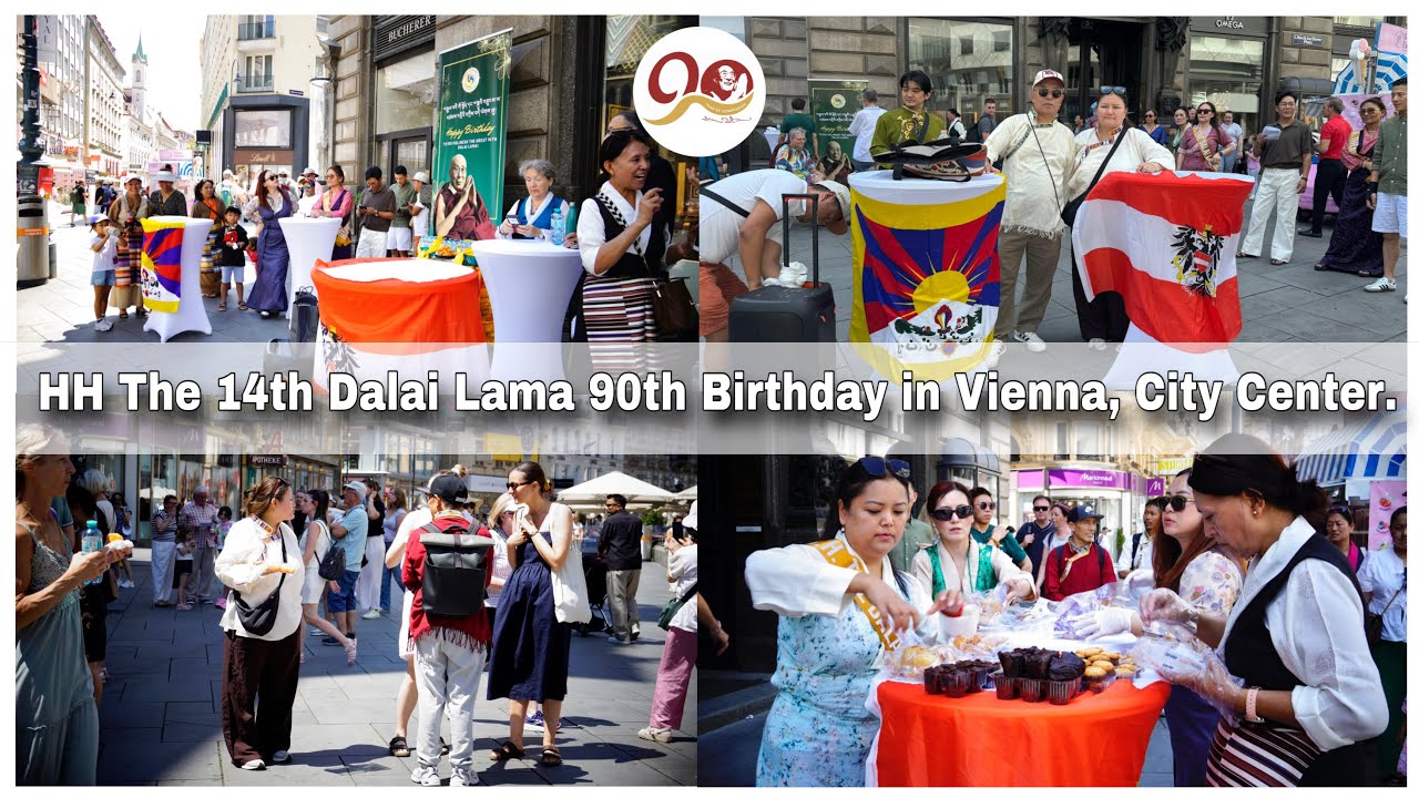 HH  the his holiness Dalai Lama birthday Distributing free sweet and water at city centre of Vienna