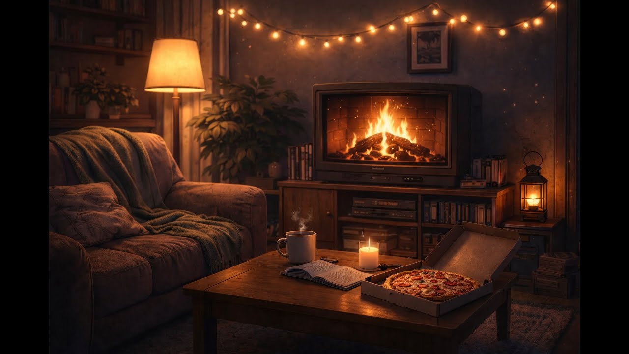 COZY RETRO LIVINGROOM HD FIREPLACE -8 hrs-