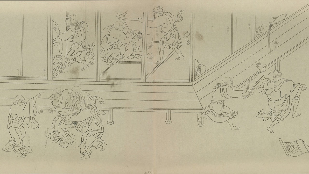 日本 鎌倉時代 狂僧草紙繪卷 - 生動描繪浮浪狂僧的誇張形象