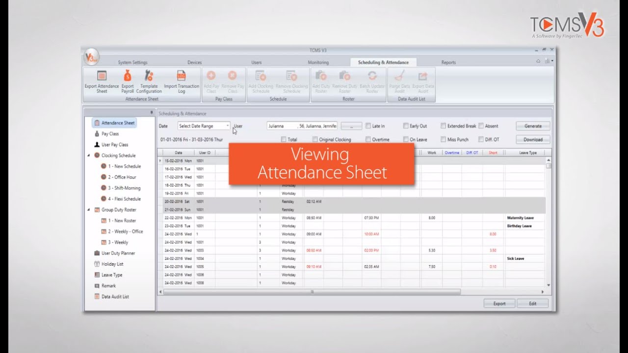 Viewing Attendance Sheet