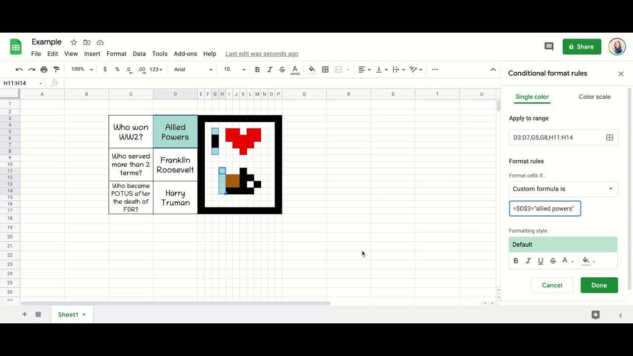 Conditional Formatting & Pixel Art Secret Messages in Sheets