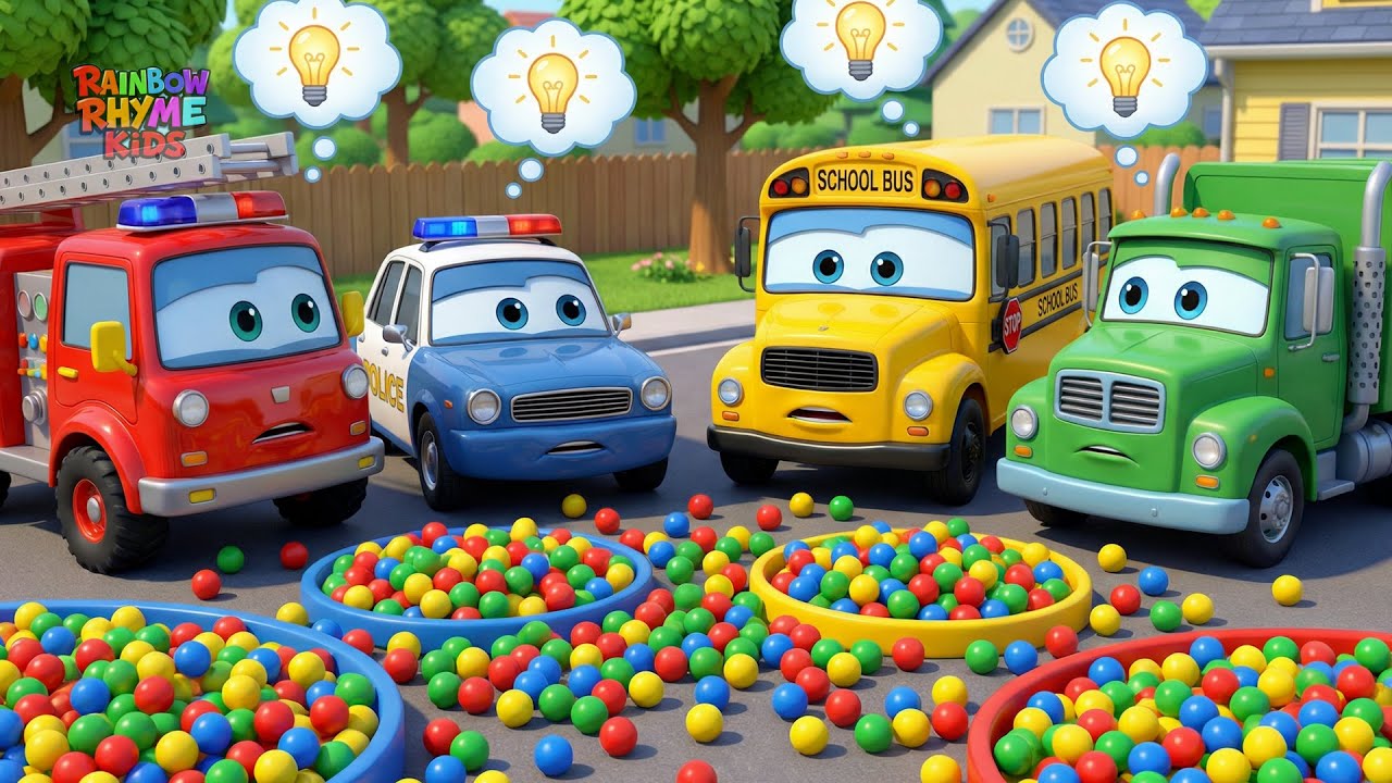 Colorful Car Slides & Ball Pit Fun | Learn Colors Song for Kids | 3D Nursery Rhymes