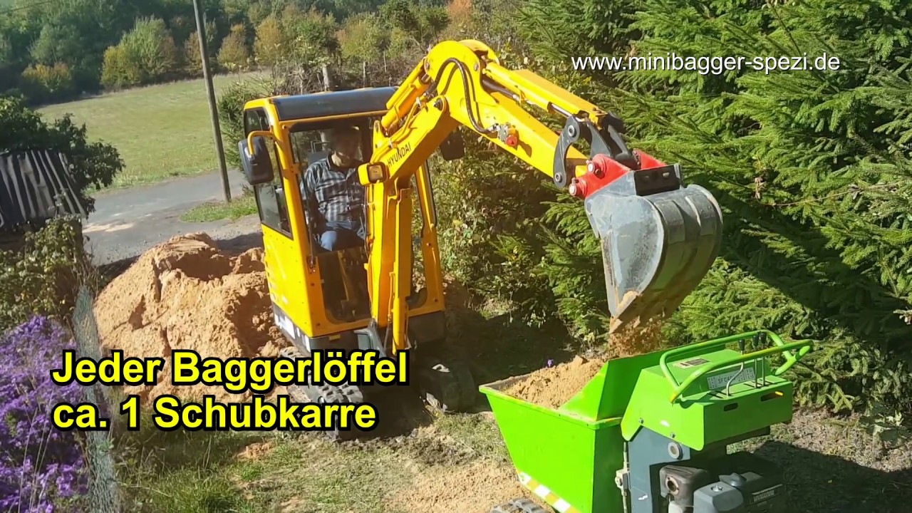Enge Baustelle  - mit Motorschubkarre / Dumper / Minibagger Kabelgraben einsanden   Minibagger-Spezi