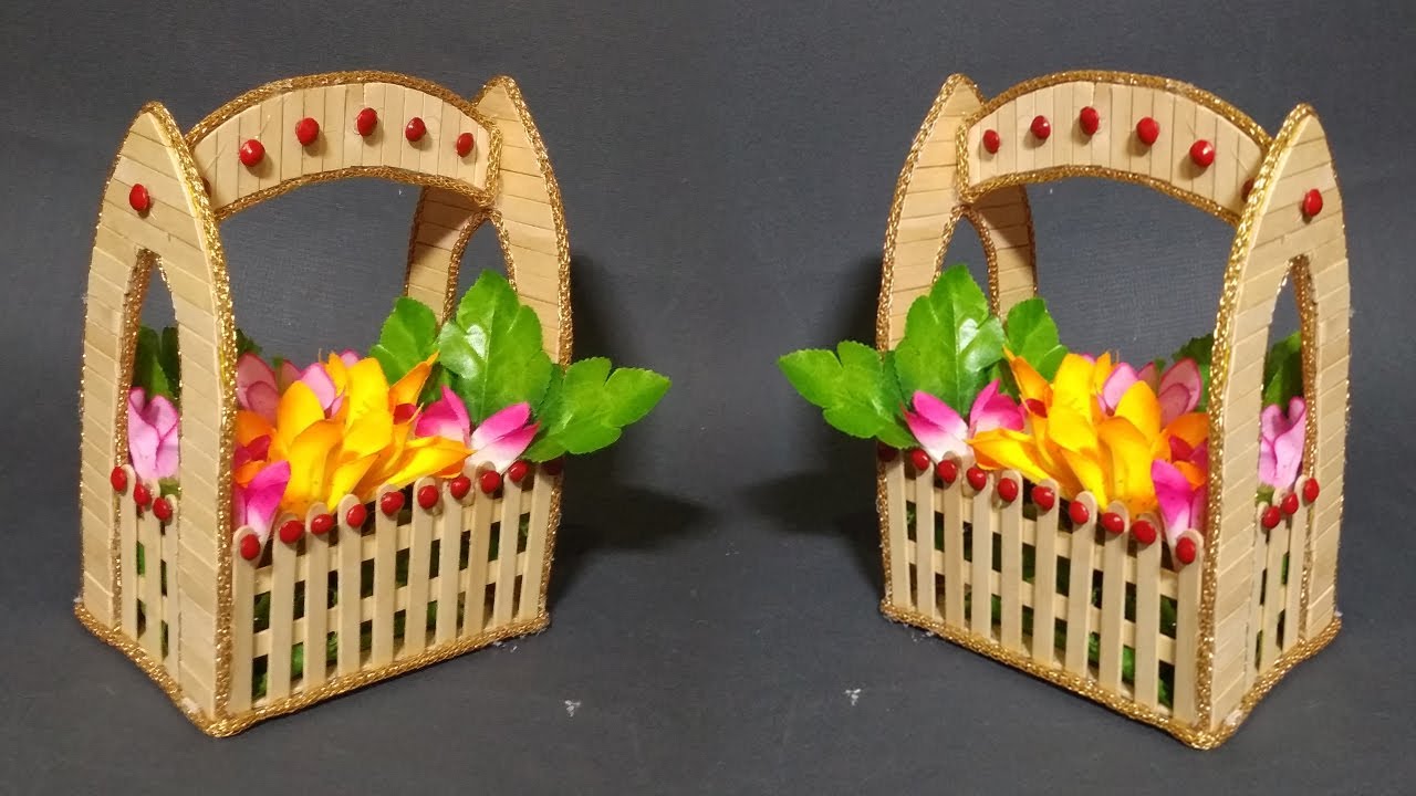 Easy Flower Basket From Popsicle Stick | Flower Vase Craft | Home Decoration | 2020