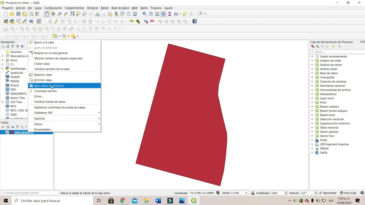 CAP 2: Cargar shapefile en Qgis y calcular el área de un polígono.