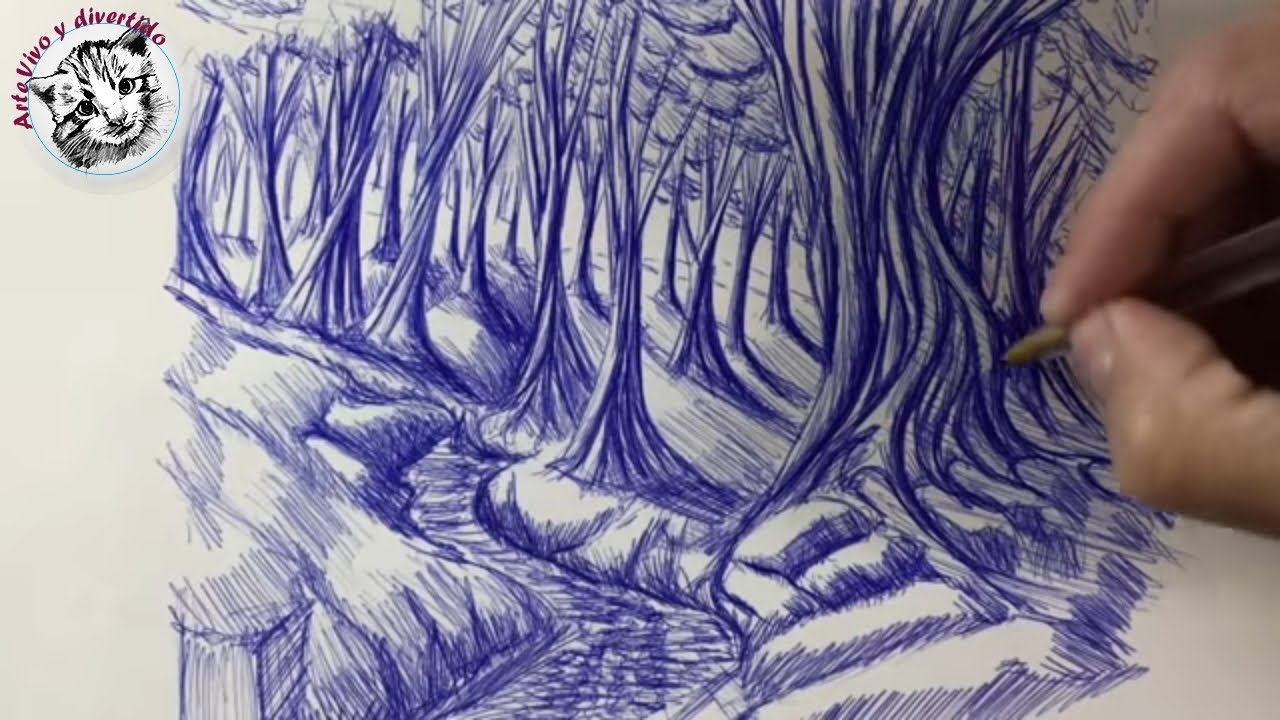 Como Dibujar un Paisaje de la Imaginacion | Como Dibujar con Boligrafo Paso a Paso