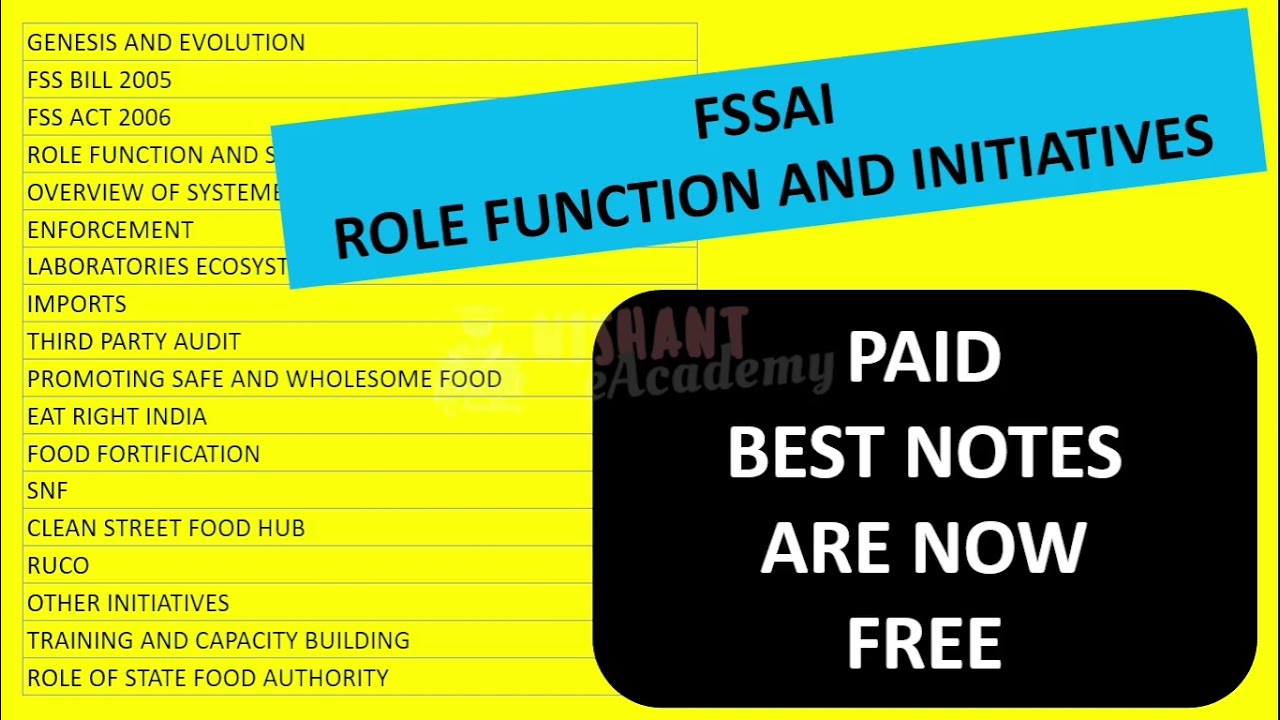 FSSAI ROLE FUNCTIONS AND INITIATIVES BEST NOTES ARE NOW FREE || Nishant eAcademy