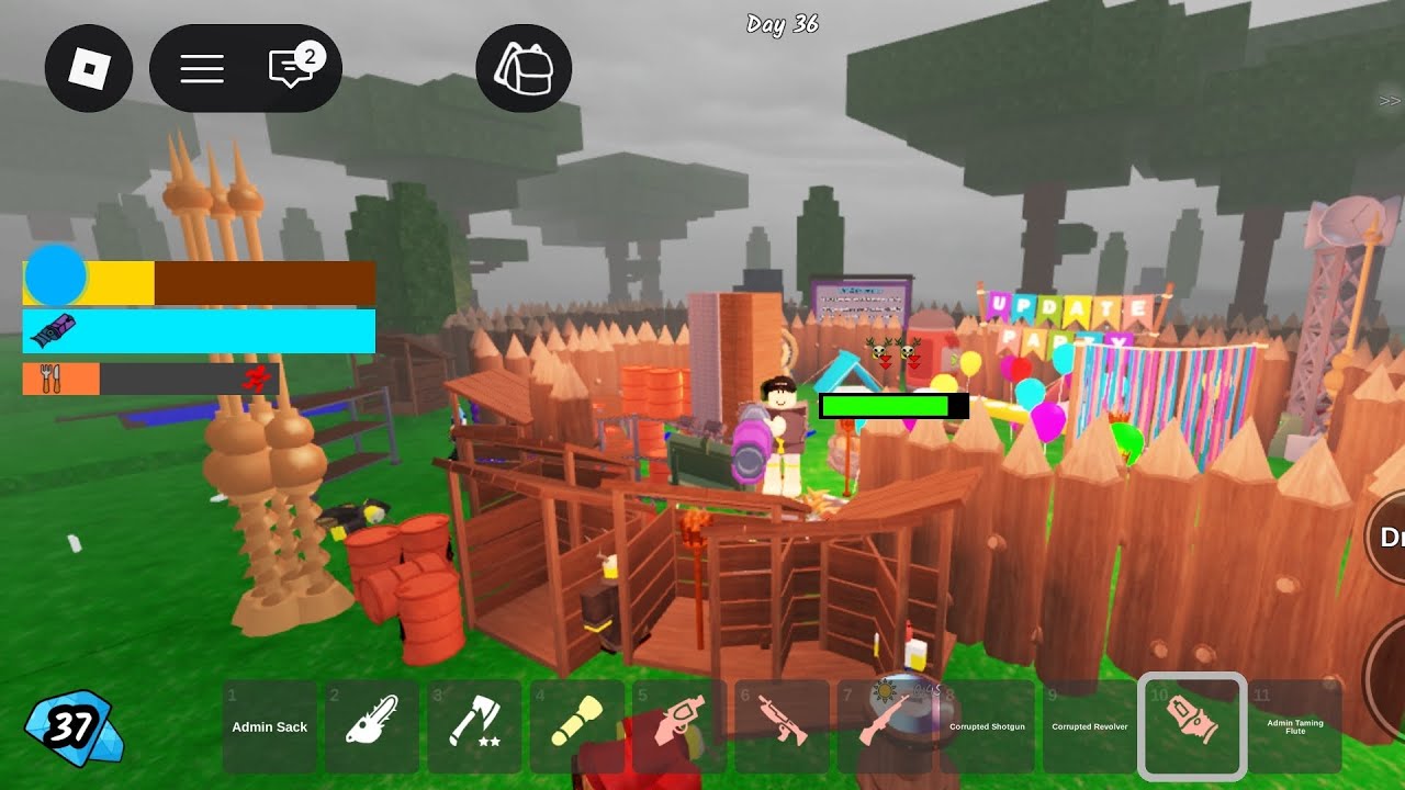 Playing 99 nights update party 🎉 #the forest is Angry #99nights #update #party