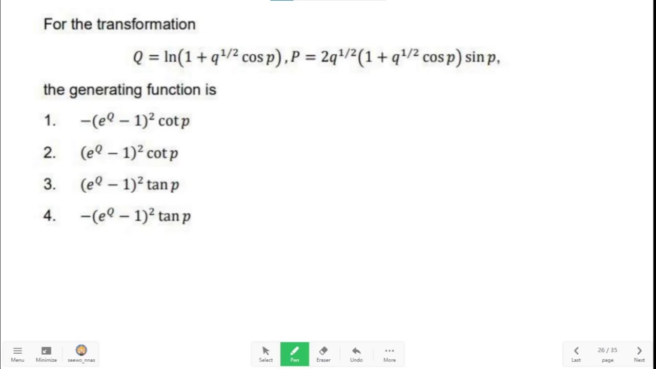 CSIR NET Physics Dec 2024 PYQ Solved! 🔥 Generating Function for Canonical Transformation