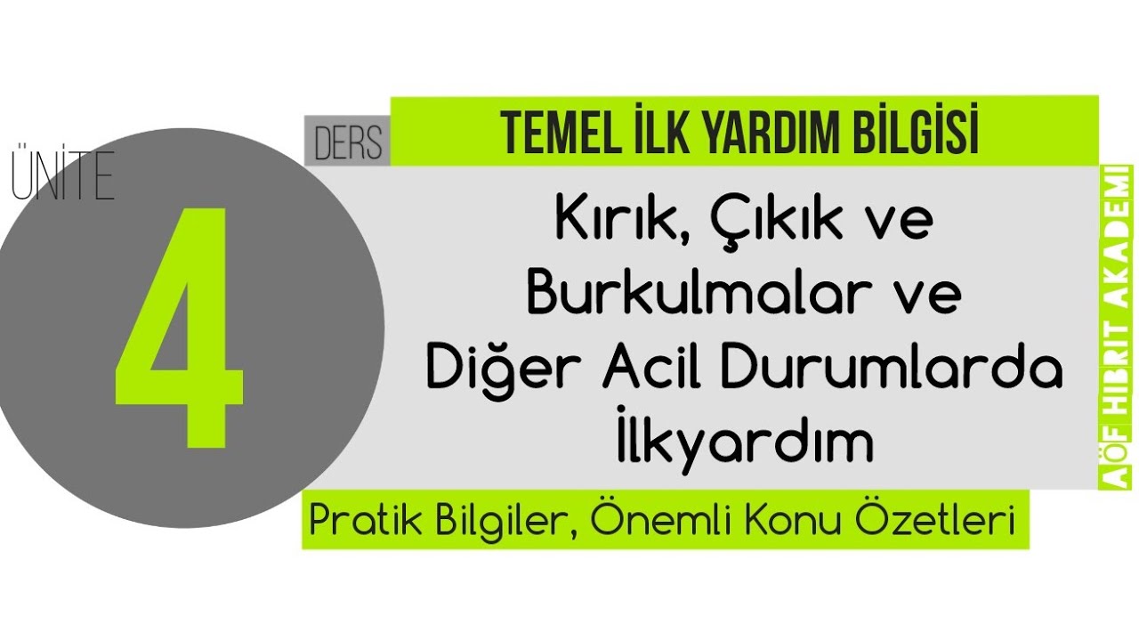 AÖF - Temel İlk Yardım Dersi 4.  Ünite - Acil Durum ve Afet Yönetimi Bölümü