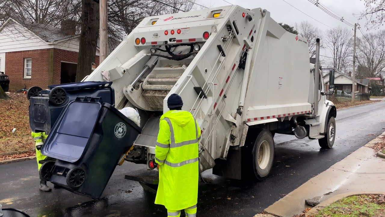 3-Man Crew! Corinth, Mississippi Freightliner M2 Pac-Mac Rear Loader Garbage Truck on Mixed Waste