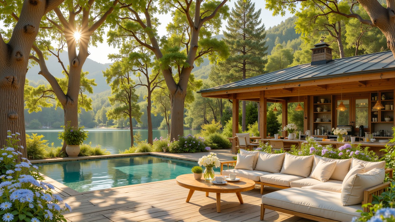 Elegant Lakeside Ambience With Soft Piano Music 🎹 A Relaxing Lounge Space In Lake Waves & Calm Piano