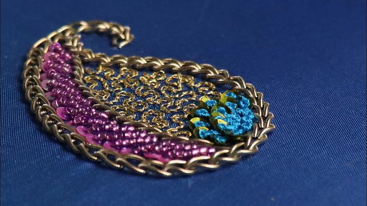 Aari embroidery free tutorial /#15/ Chain and stem stitches with zardozi and normal needle