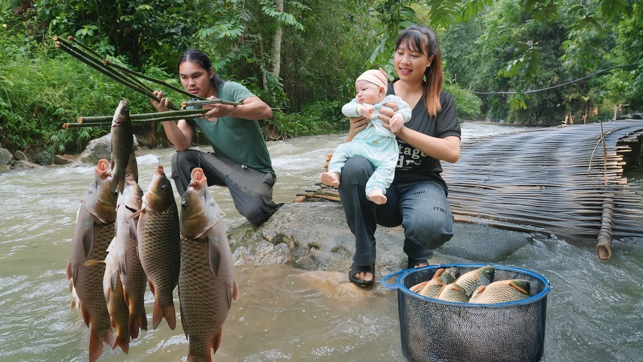Carp fishing in rising waters, nutritious meals for kids, taking care of the farm, SURVIVAL ALONE