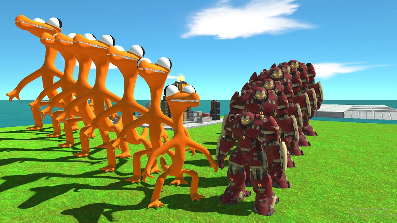 Evolved Hulkbuster vs Mutant Rainbow Friends Orange Level Up   Animal Revolt Battle Simulator