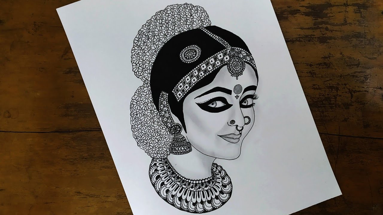 How to draw Mandala art of classical dancer | Bharatanatyam | Zentangle Doodle art | Easy drawing