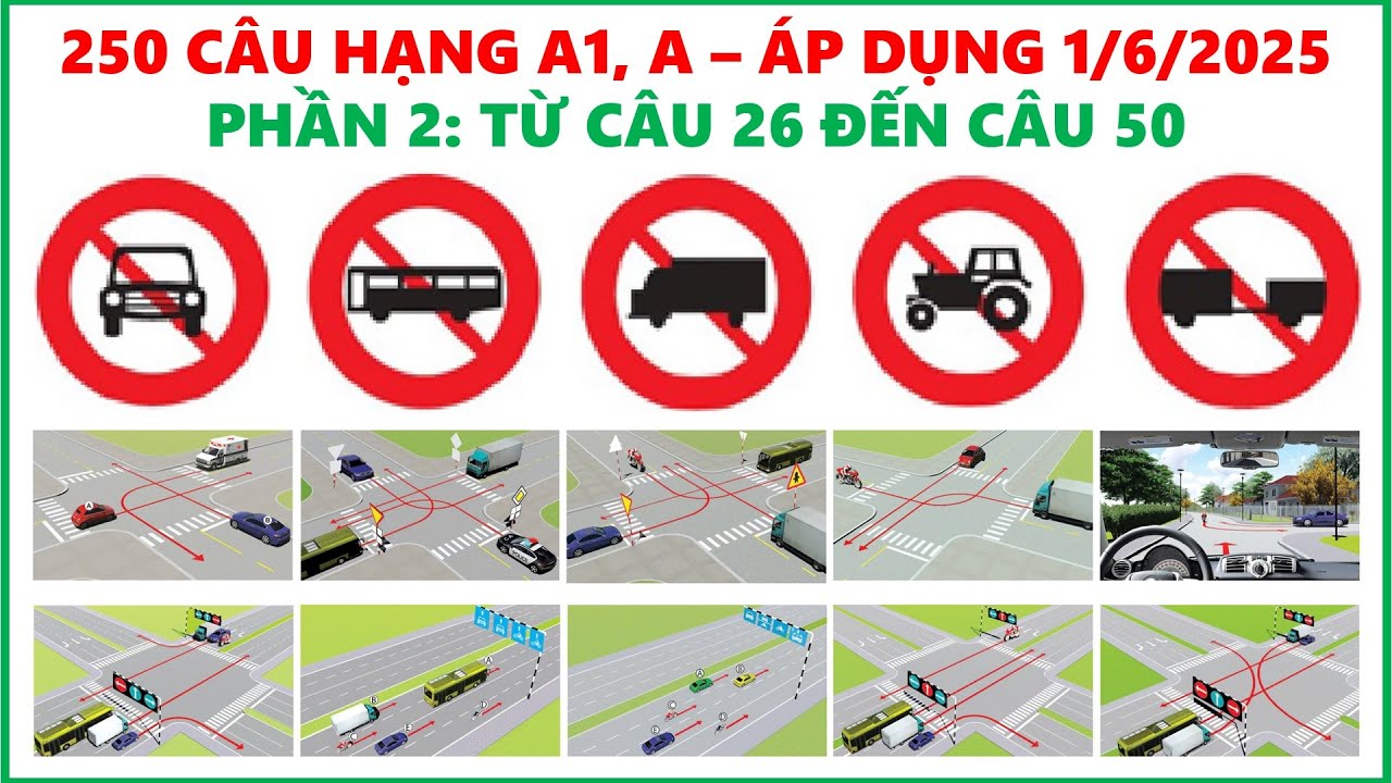 250 CÂU HỎI HẠNG A1, A - PHẦN 2 | TỪ CÂU 26 ĐẾN CÂU 50