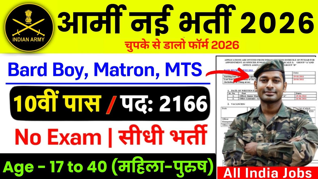 Army New Vacancy 2026 | Indian Army Recruitment 2026 | 10th Pass Jobs 2026 | Indian Army Bharti 2026