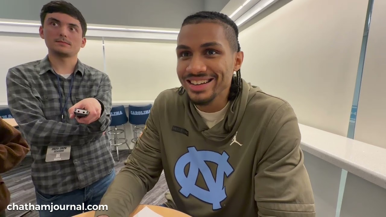Jarin Stevenson talks to the media after UNC’s win over Louisville - 2.23.26
