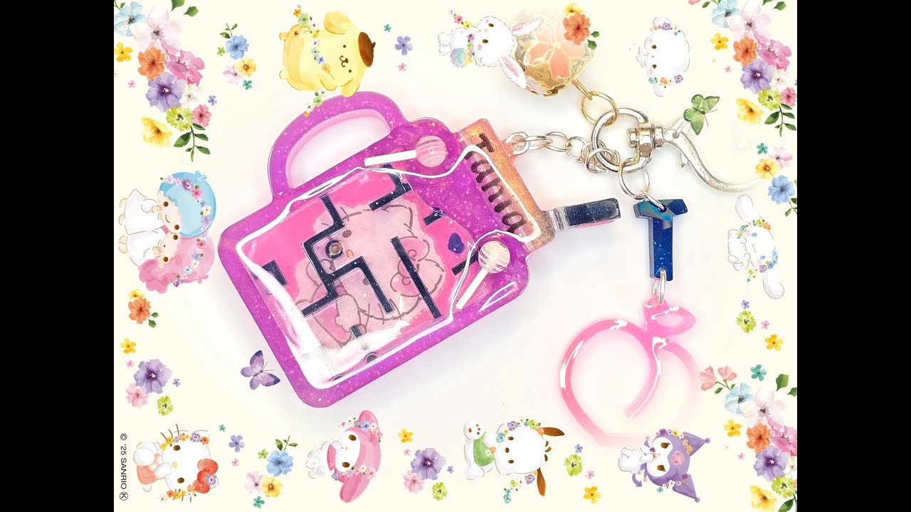 Hello Kitty Taro Milk Tea Maze Keychain – Cute DIY Resin Game Charm! 💜🍵🎀
