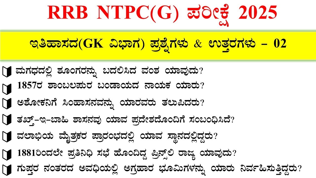RRB NTPC PYQ  KANNADA 2025 | GK TOPIC- HISTROY 02 |  RRB GRADUATE LEVEL Questions and Answers 2026