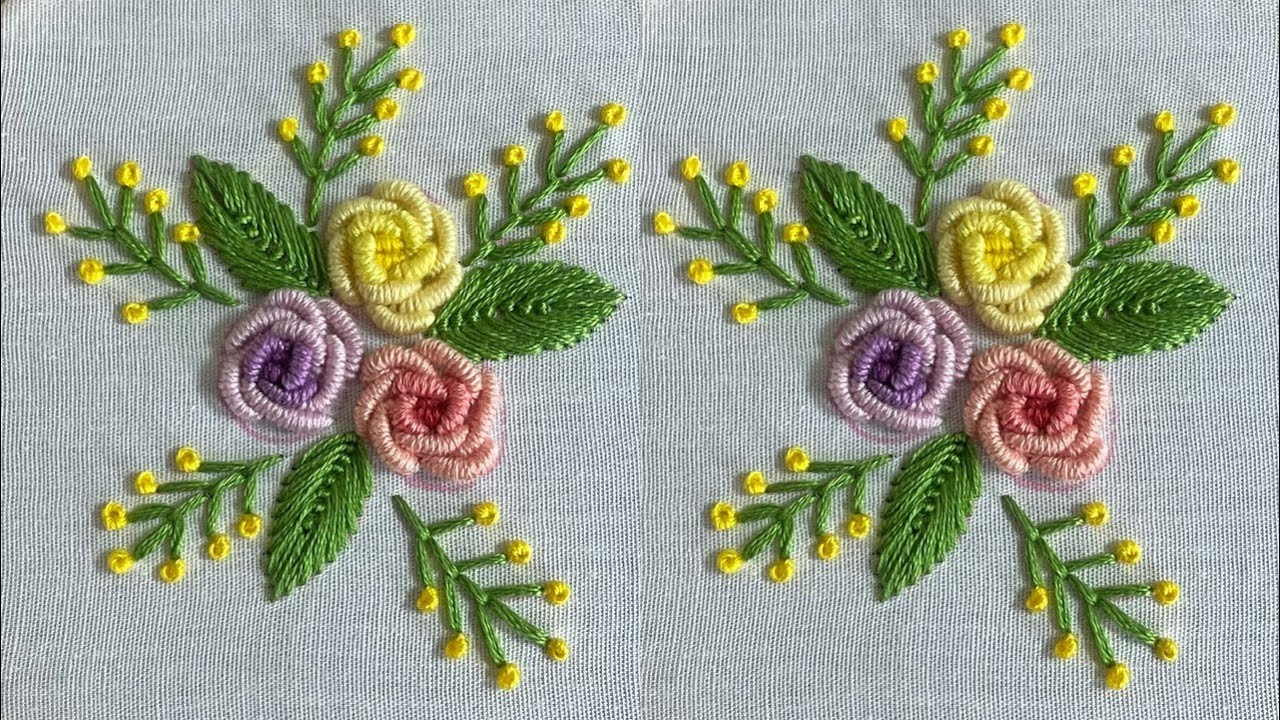Learn to do perfect bullion stitch roses with this simple embroidery design #bullionrose